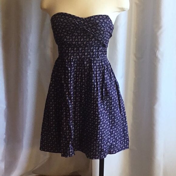Strapless mini in navy with purple flowers in size 7 - Picture 2 of 10